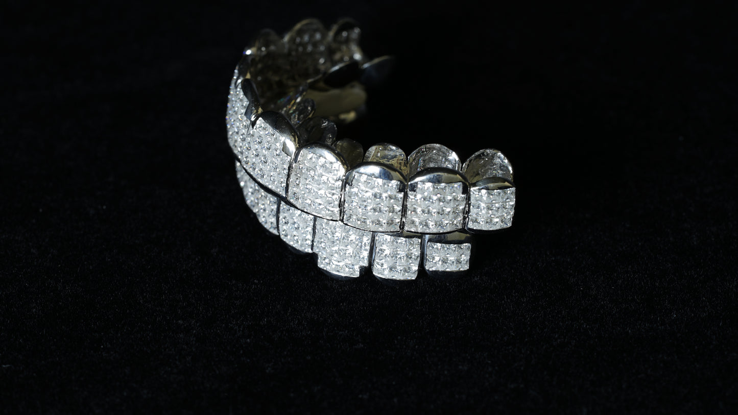 Princess Cut Invisible Set 925 Silver Moissanite Diamond Grillz