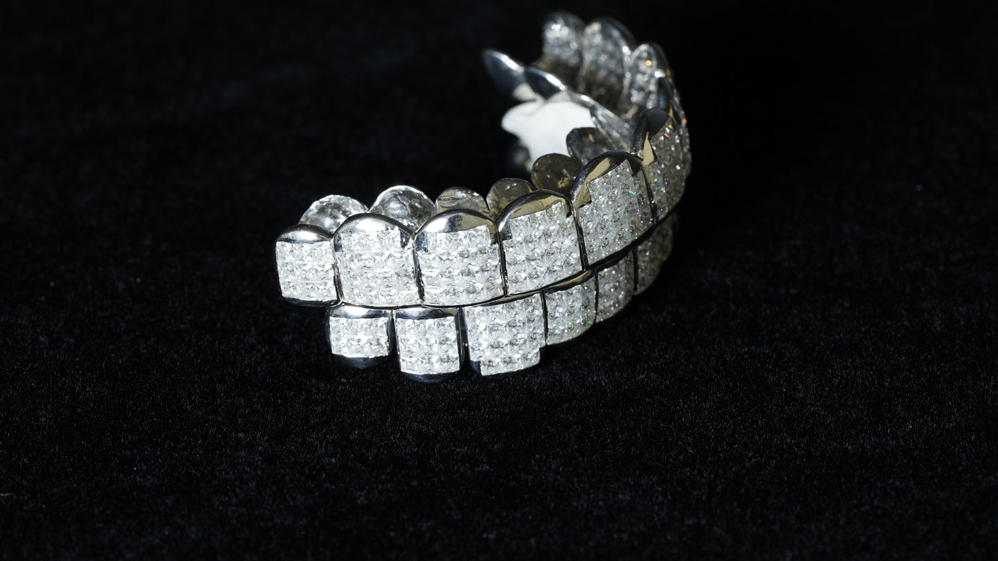 Princess Cut Invisible Set 925 Silver Moissanite Diamond Grillz